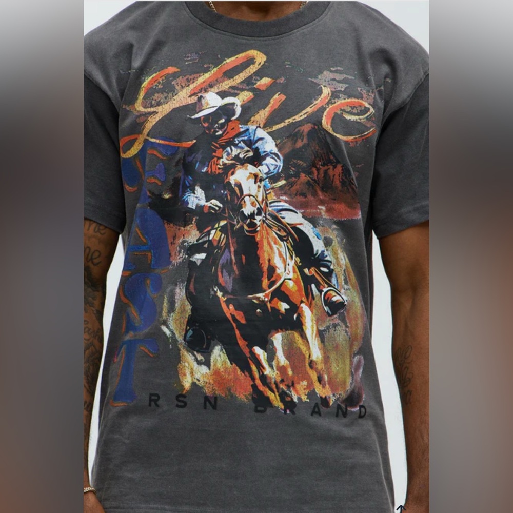 Reason beand men’s Live Fast Cowboy Short Sleeve Graphic Tee gray‎ size 3XL